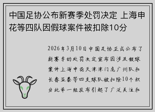 中国足协公布新赛季处罚决定 上海申花等四队因假球案件被扣除10分